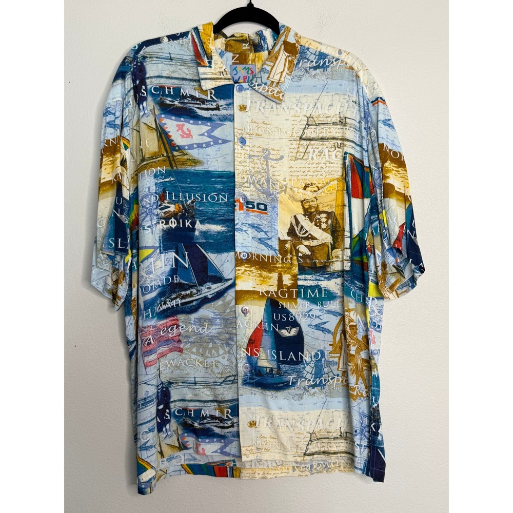 Vintage Jams World Men's Large Transpacific Yacht Race Hawaiian Shirt Rayon USA